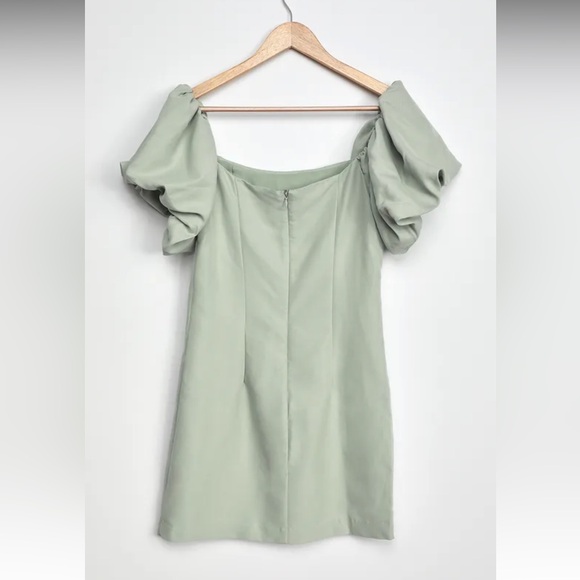 Lucia Light Sage Off-the-Shoulder Puff Sleeve Mini Dress - Picture 6 of 7